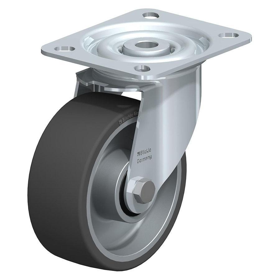 LI - Rueda giratoria de acero prensado resistente al calor con placa de fijación superior