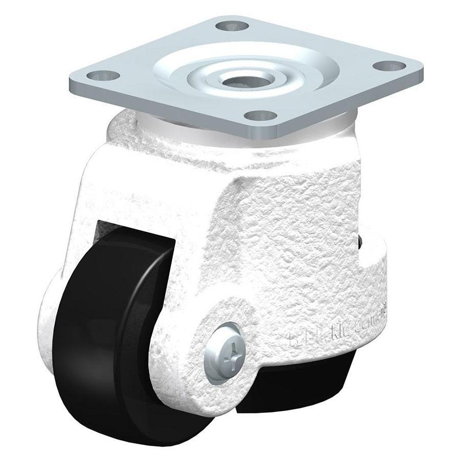 HRP - Rueda niveladora con bloqueo de carro integrado y placa de fijación superior